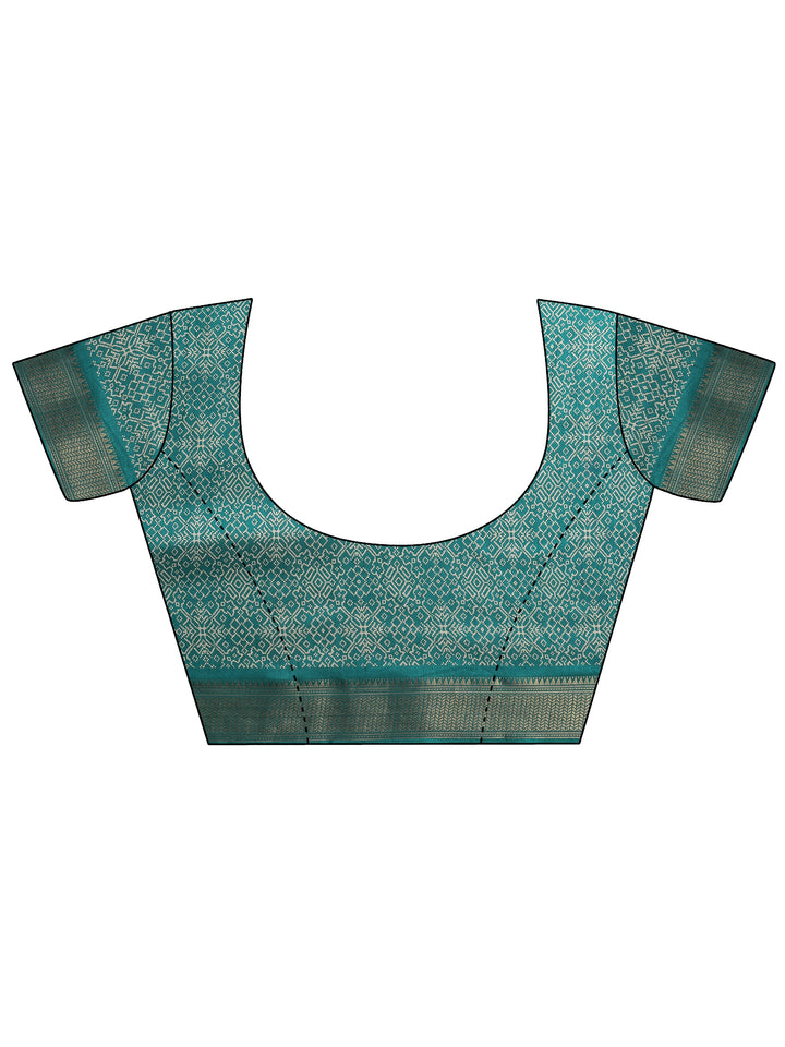 Green Printed Silk Blend Saree With Unstitched Blouse Piece