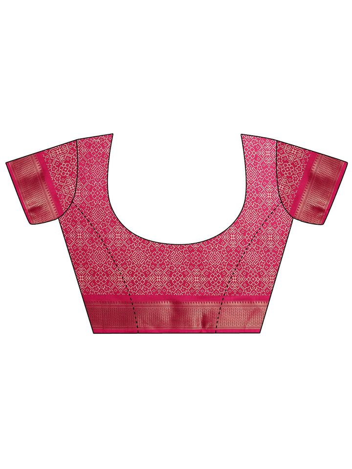 Pink Printed Silk Blend Saree With Unstitched Blouse Piece