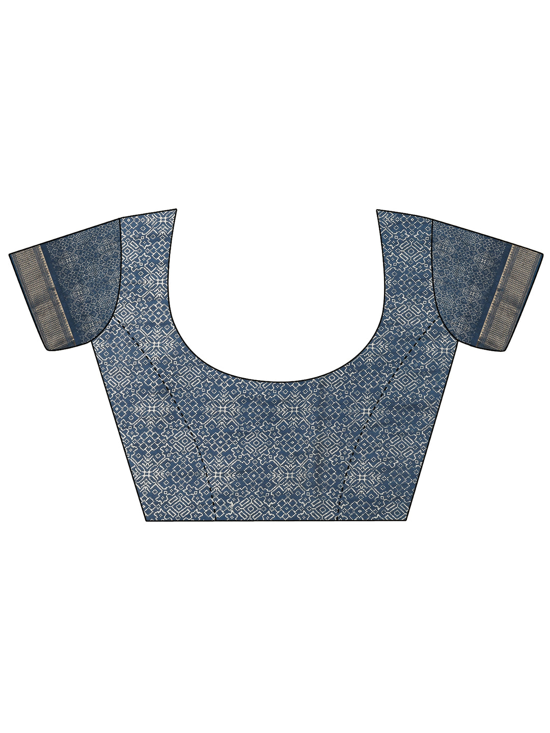 Navy Blue Printed Silk Blend Saree With Unstitched Blouse Picece