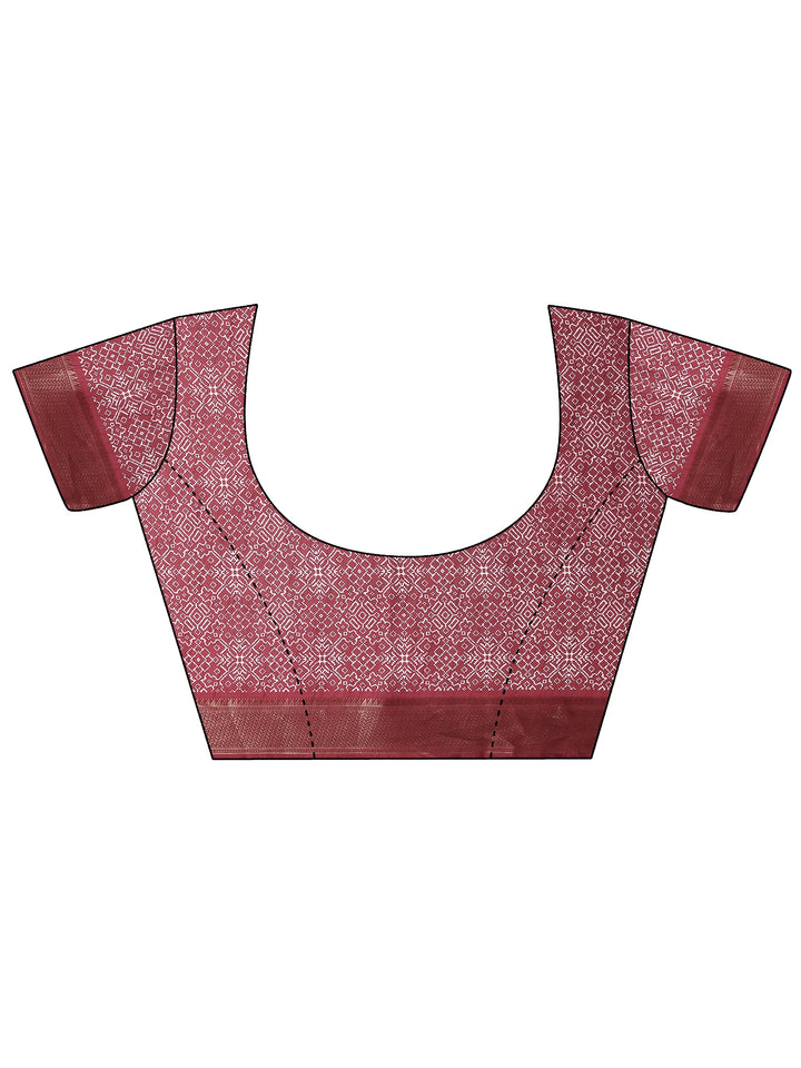 Brown Printed Silk Blend Saree With Unstitched Blouse Piece