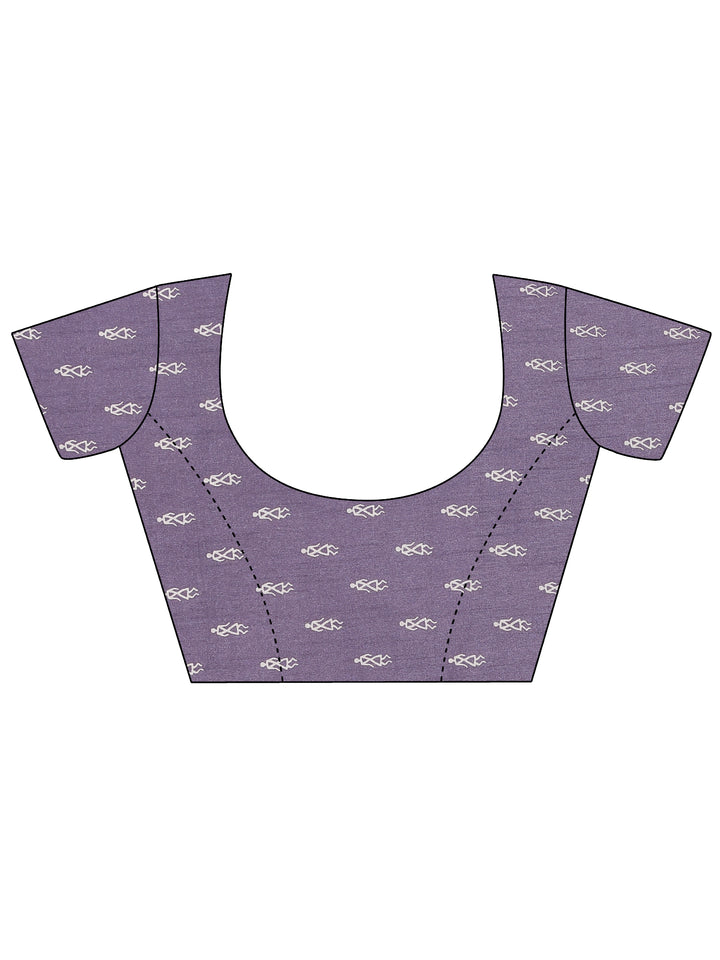 Lavender Printed Silk Blend Saree With Unstitched Blouse Picece