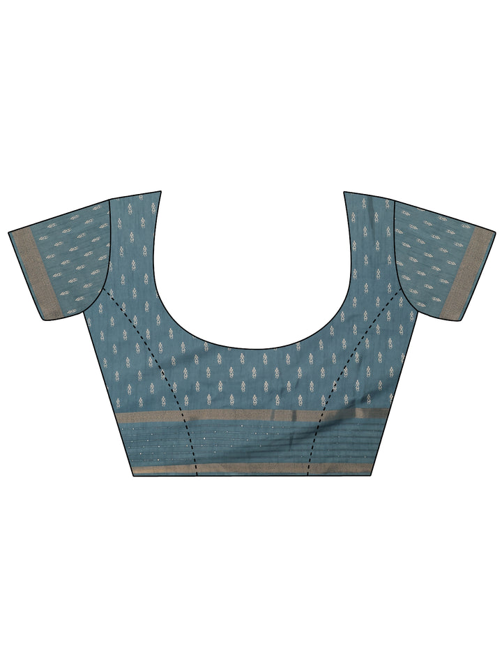 Blue Tribal Printed Silk Blend Saree With Unstitched Blouse Piece