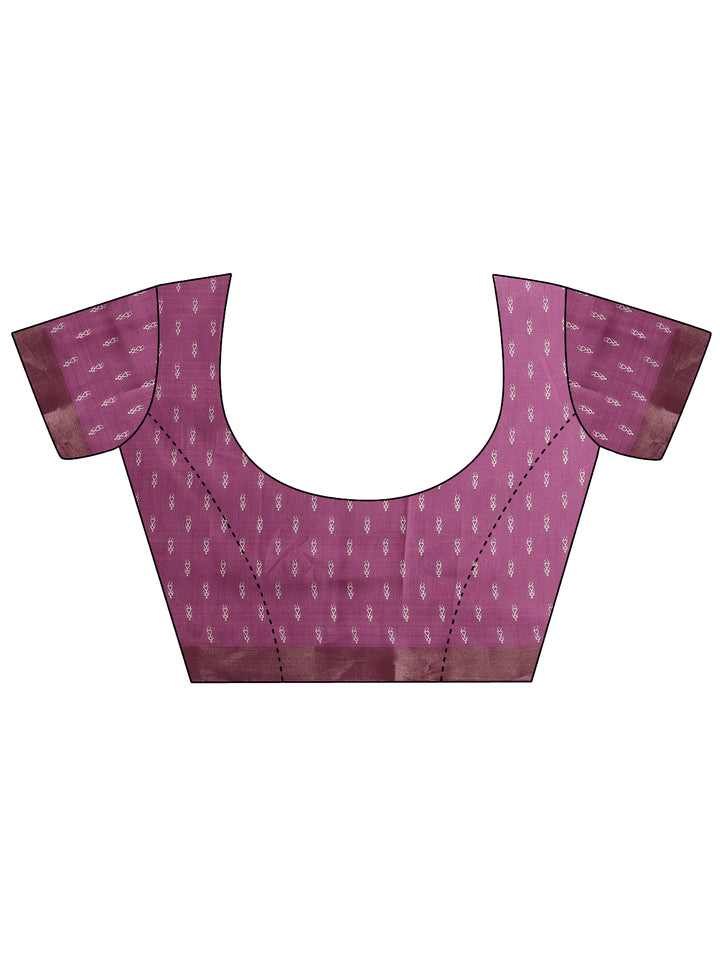 Pink Printed Silk Blend Saree With Unstitched Blouse Piece