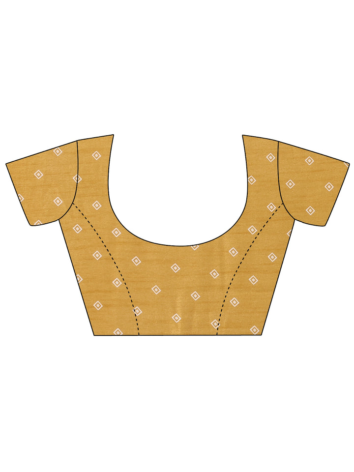 Mustard Printed Silk Blend Saree With Unstitched Blouse Piece