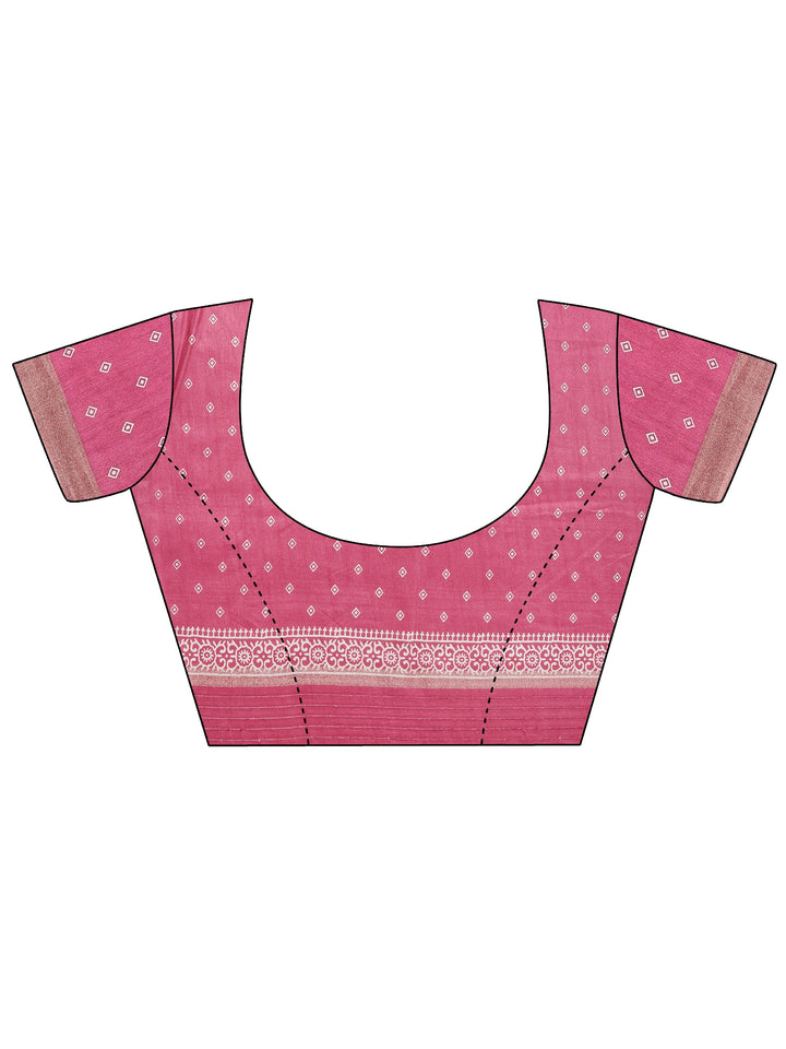 Pink Printed Silk Blend Saree With Unstitched Blouse Picece