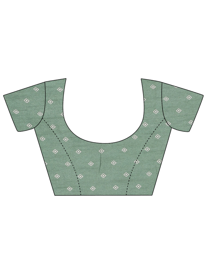 Green Printed Silk Blend Saree With Unstitched Blouse Picece