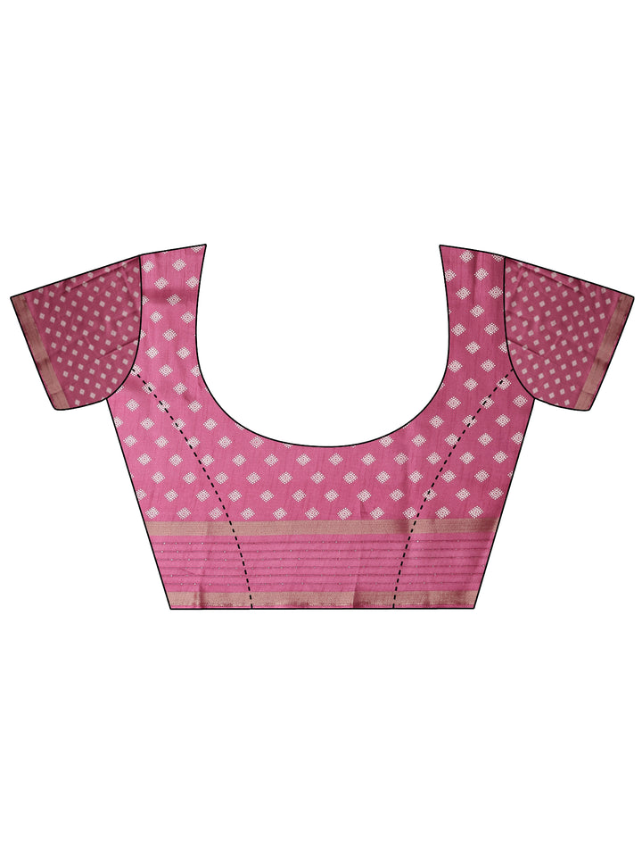 Pink Bandhani Printed Silk Blend Saree With Unstitched Blouse Piece