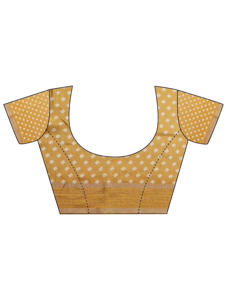 Mustard Bandhani Printed Silk Blend Saree With Unstitched Blouse Piece