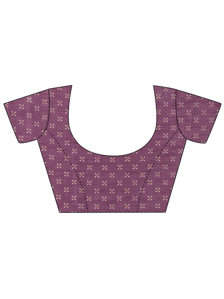 Purple Bandhani Printed Silk Blend Saree With Unstitched Blouse Piece