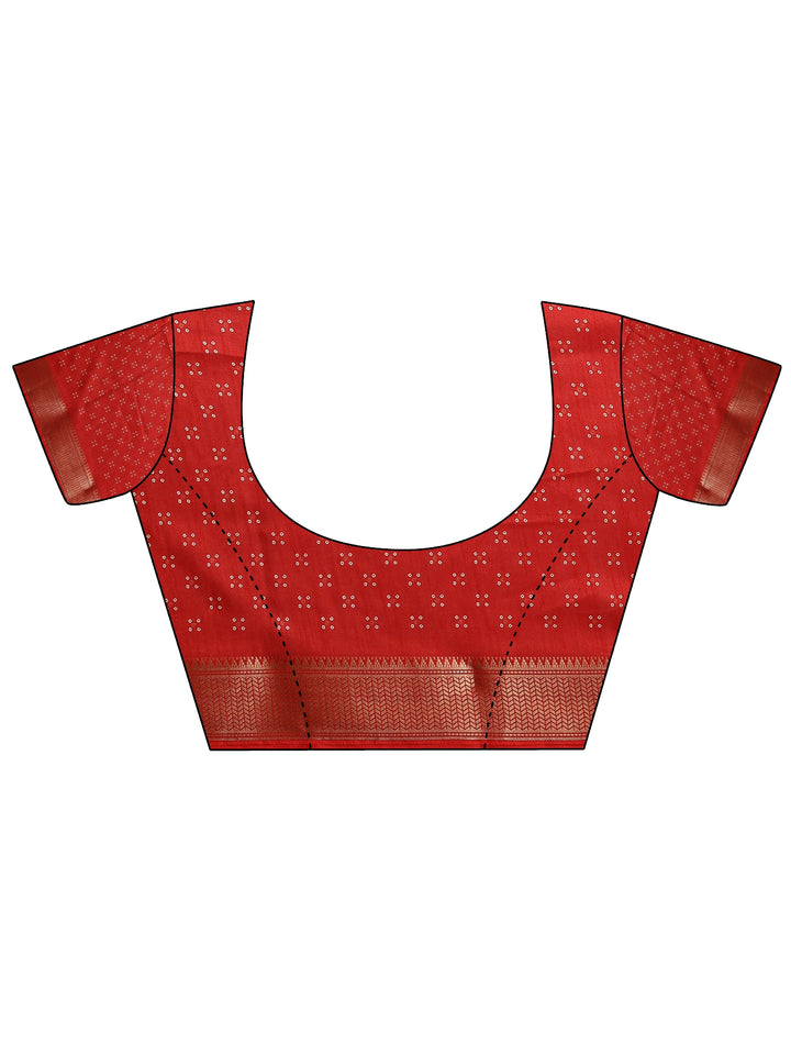 Red Bandhani Printed Silk Blend Saree With Unstitched Blouse Piece