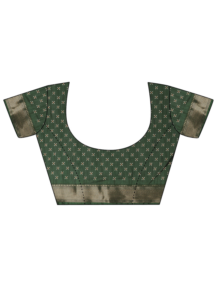 Green Bandhani Printed Silk Blend Saree With Unstitched Blouse Piece