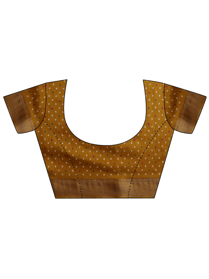 Mustard Leheriya Printed Silk Blend Saree With Unstitched Blouse Piece
