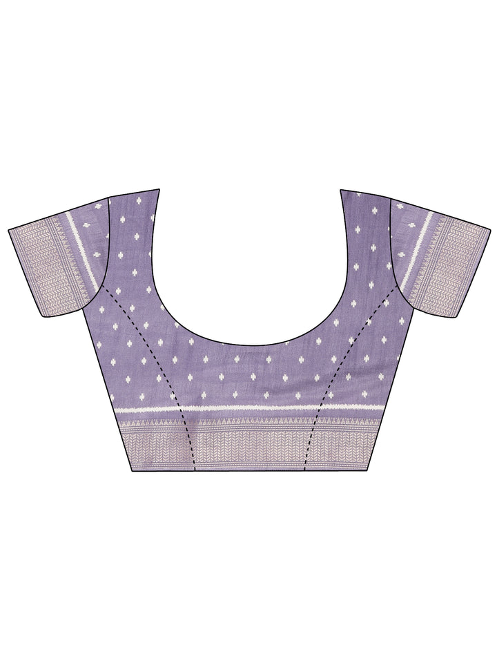 Lavender Printed Silk Blend Saree With Unstitched Blouse Piece