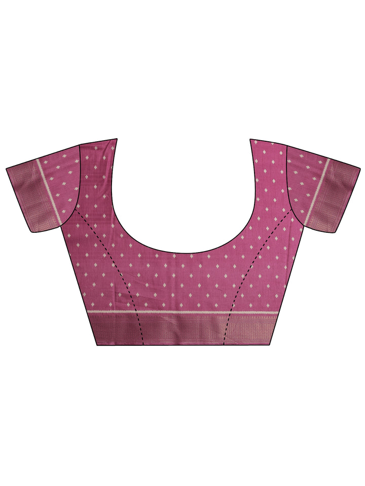 Pink Printed Silk Blend Saree With Unstitched Blouse Picece