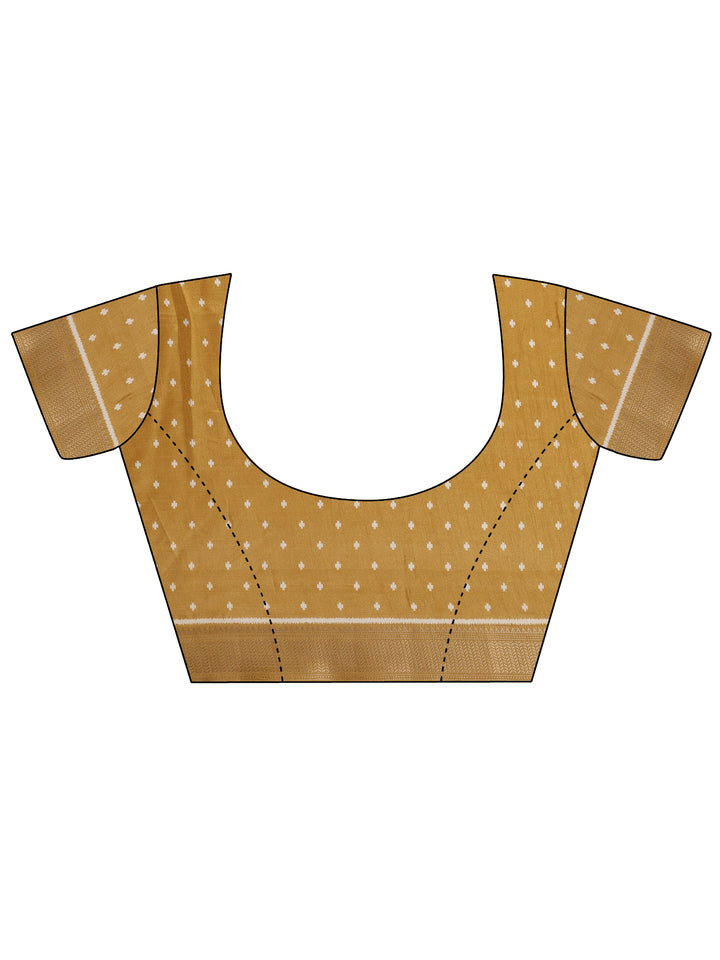 Mustard Printed Silk Blend Saree With Unstitched Blouse Piece