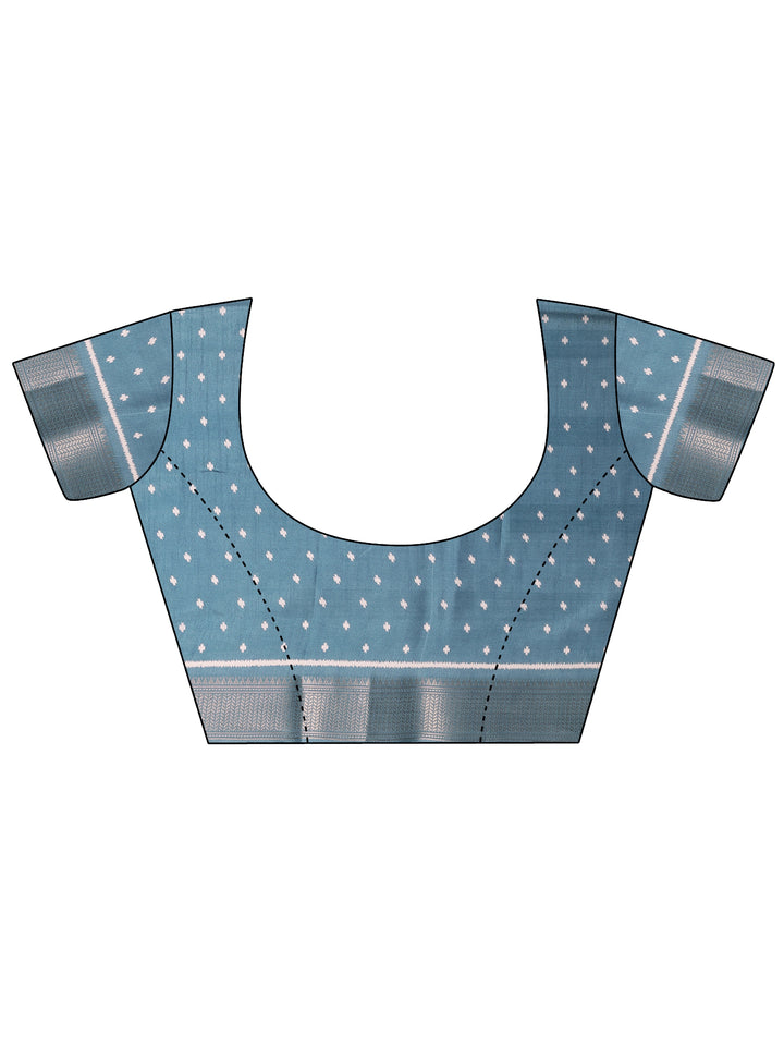 Blue Printed Silk Blend Saree With Unstitched Blouse Piece