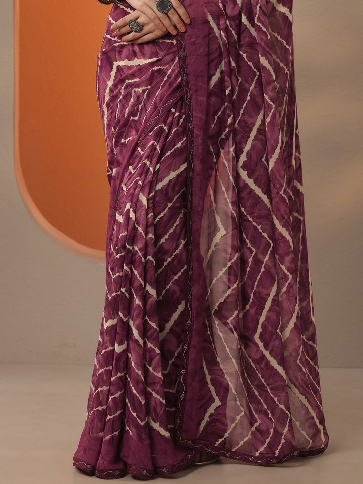 Maroon Leheriya Printed Georgette Saree With Unstitched Blouse Piece
