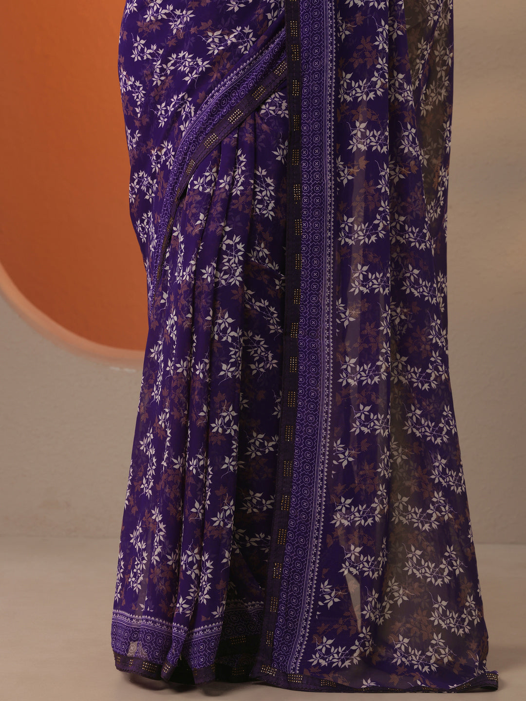 Purple Printed Georgette Saree With Unstitched Blouse Piece