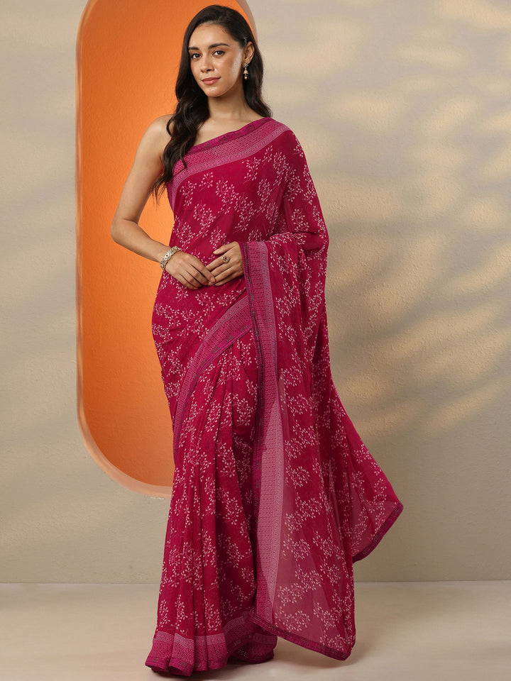 Red Printed Georgette Saree With Unstitched Blouse Picece