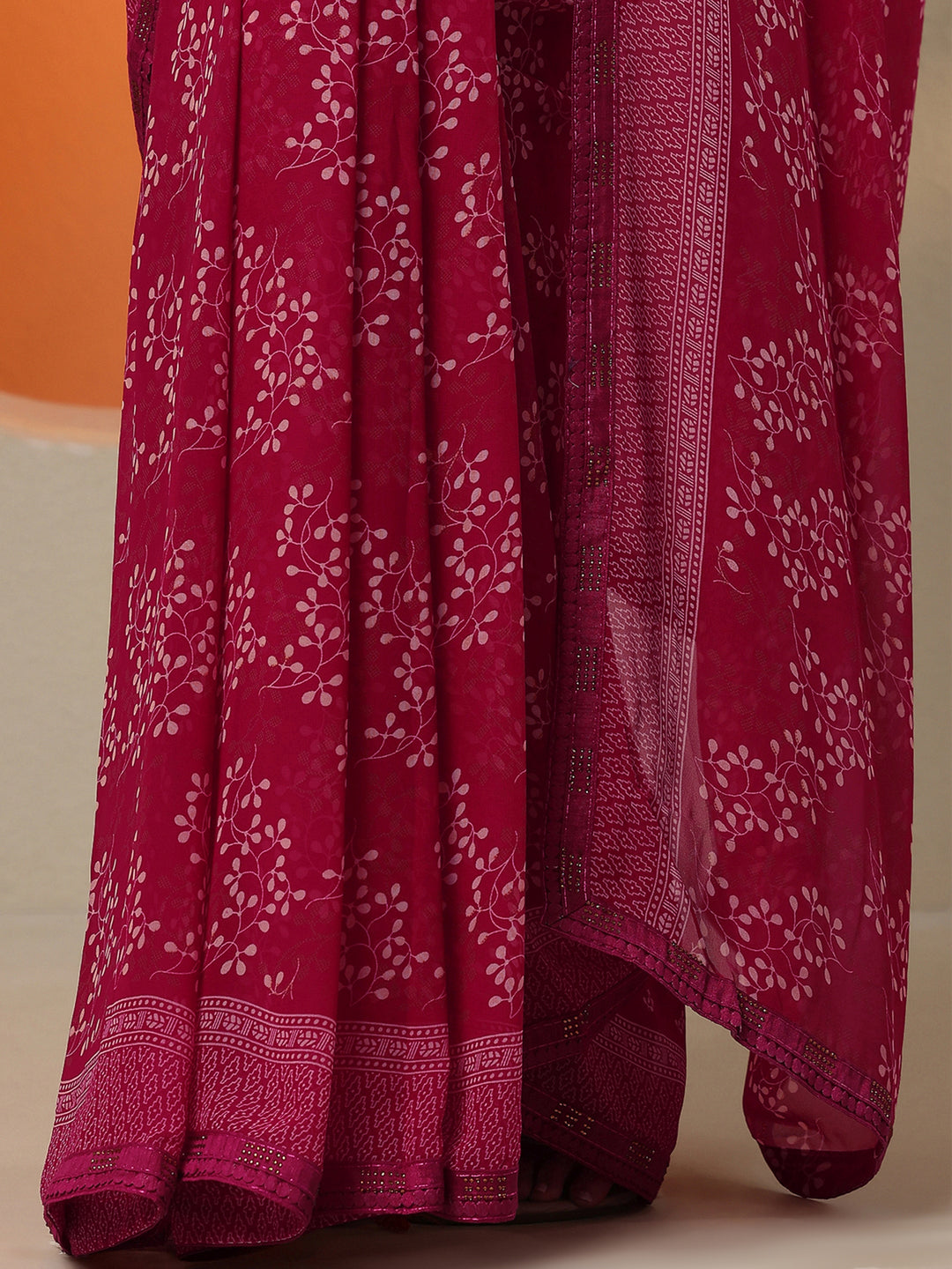 Red Printed Georgette Saree With Unstitched Blouse Picece