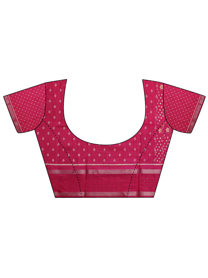 Red Printed Silk Blend Saree With Unstitched Blouse Piece