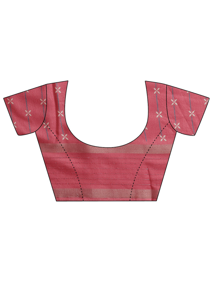 Pink Printed Silk Blend Saree With Unstitched Blouse Piece