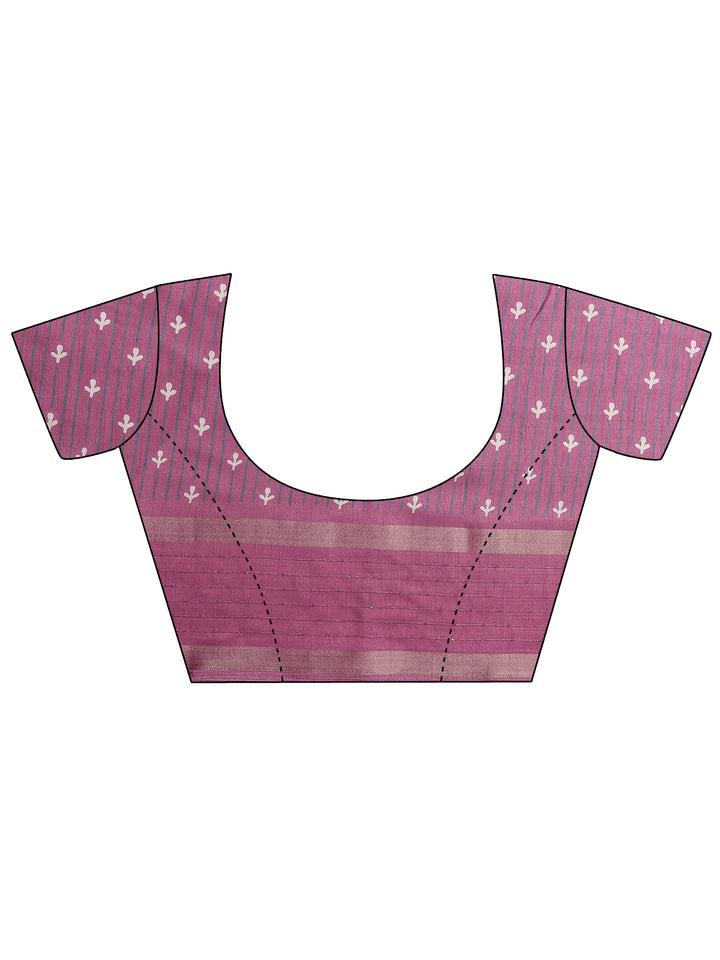 Pink Printed Silk Blend Saree With Unstitched Blouse Picece