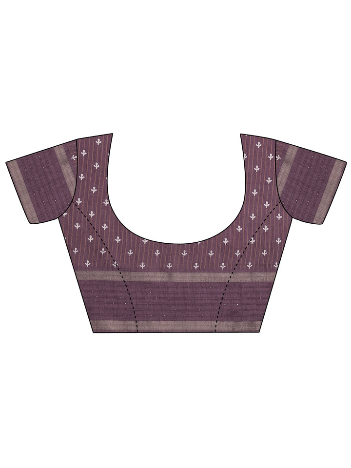 Mauve Printed Silk Blend Saree With Unstitched Blouse Piece