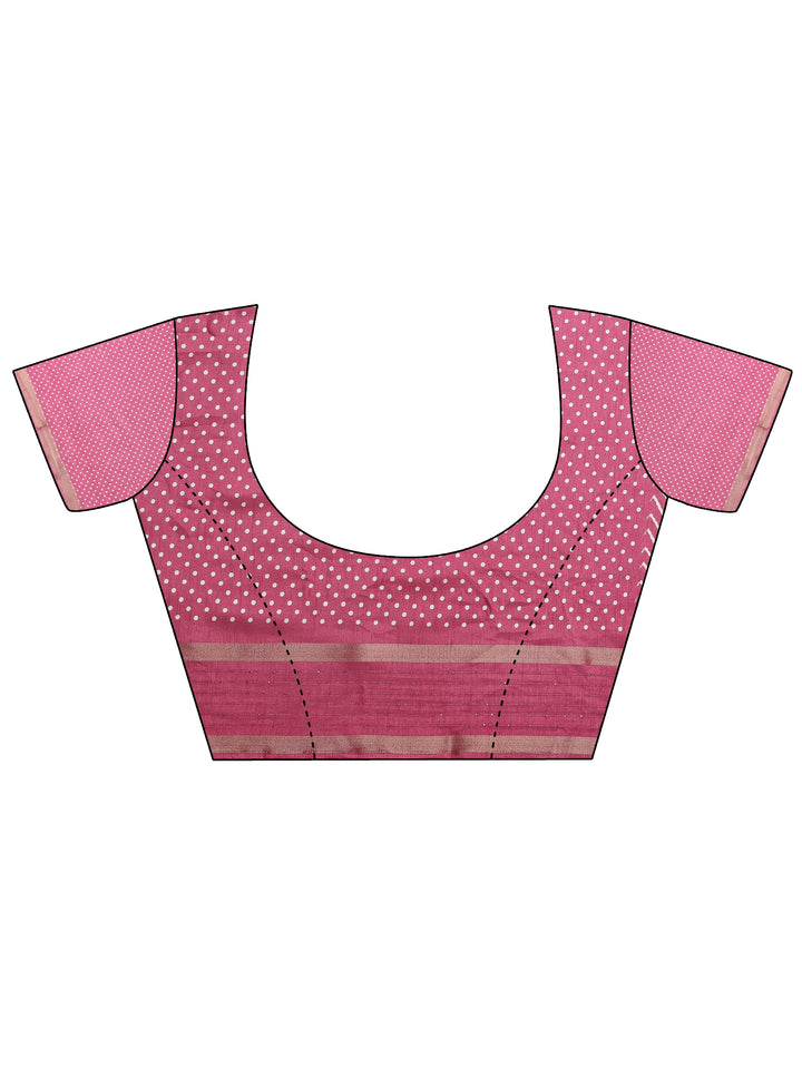 Pink Leheriya Printed Silk Blend Saree With Unstitched Blouse Piece