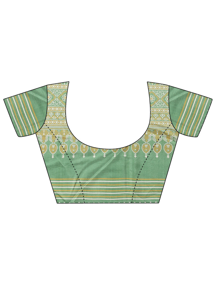 Green Leheriya Printed Silk Blend Saree With Unstitched Blouse Piece