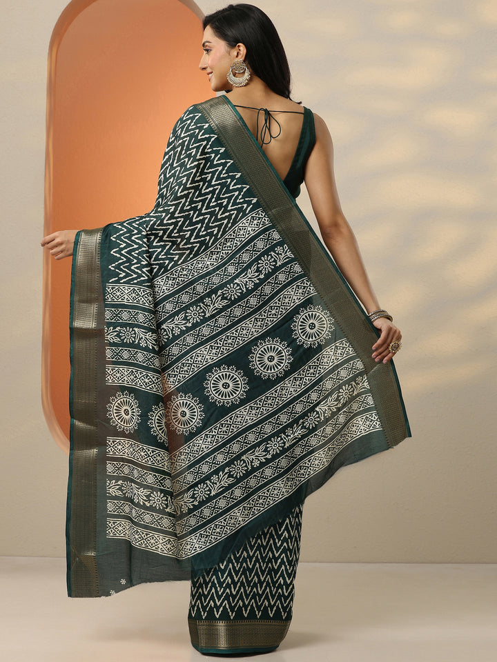 Green Leheriya Printed Silk Blend Saree With Unstitched Blouse Piece