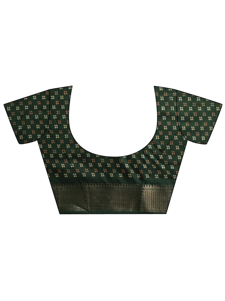 Green Bandhani Printed Silk Blend Saree With Unstitched Blouse Piece
