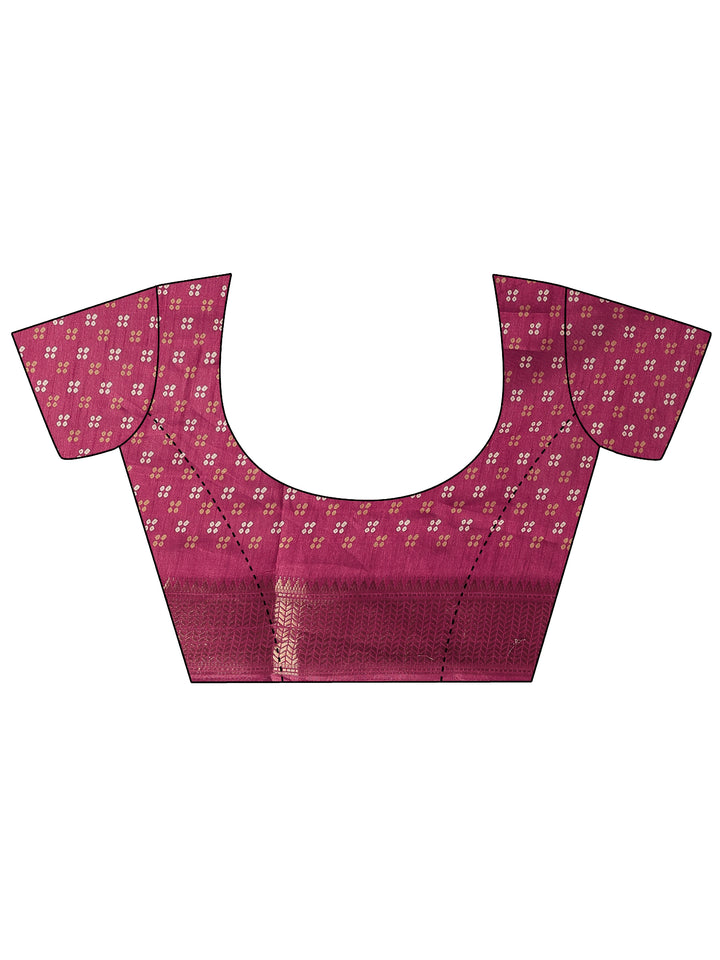 Pink Bandhani Printed Silk Blend Saree With Unstitched Blouse Piece