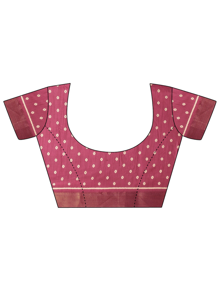 Pink Printed Silk Blend Saree With Unstitched Blouse Piece