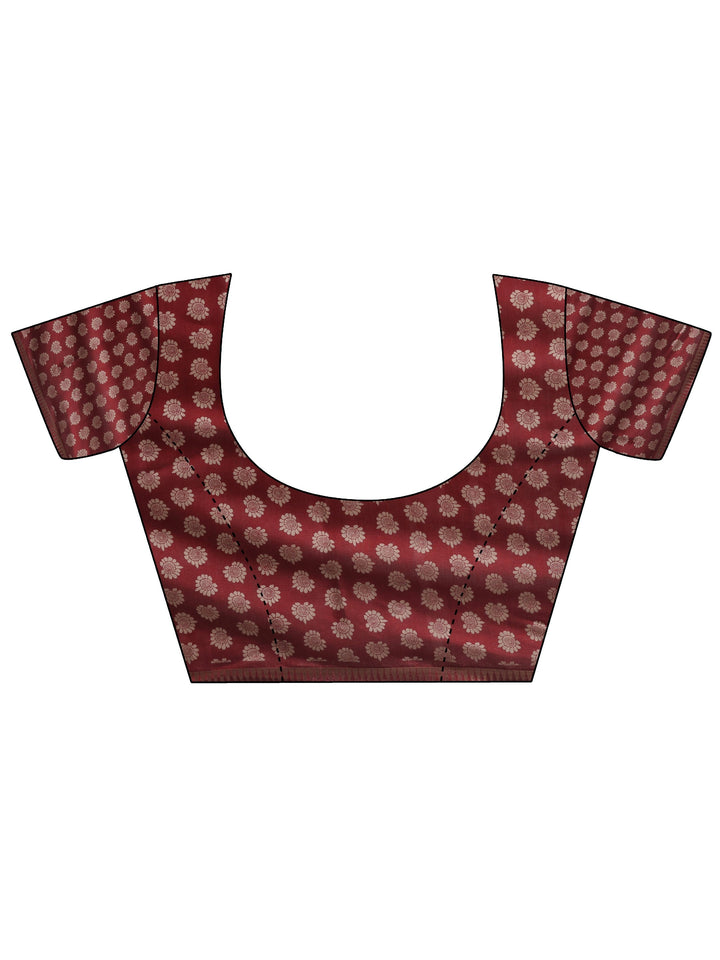 Brown Printed Silk Blend Saree With Unstitched Blouse Piece