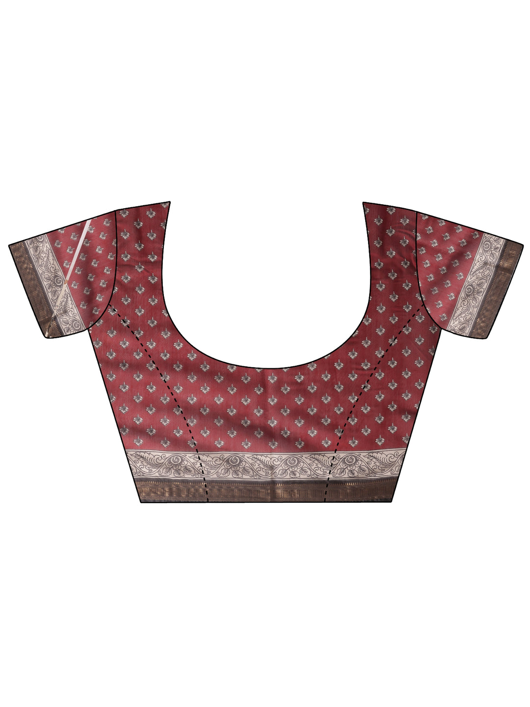 Maroon Printed Silk Blend Saree With Unstitched Blouse Piece