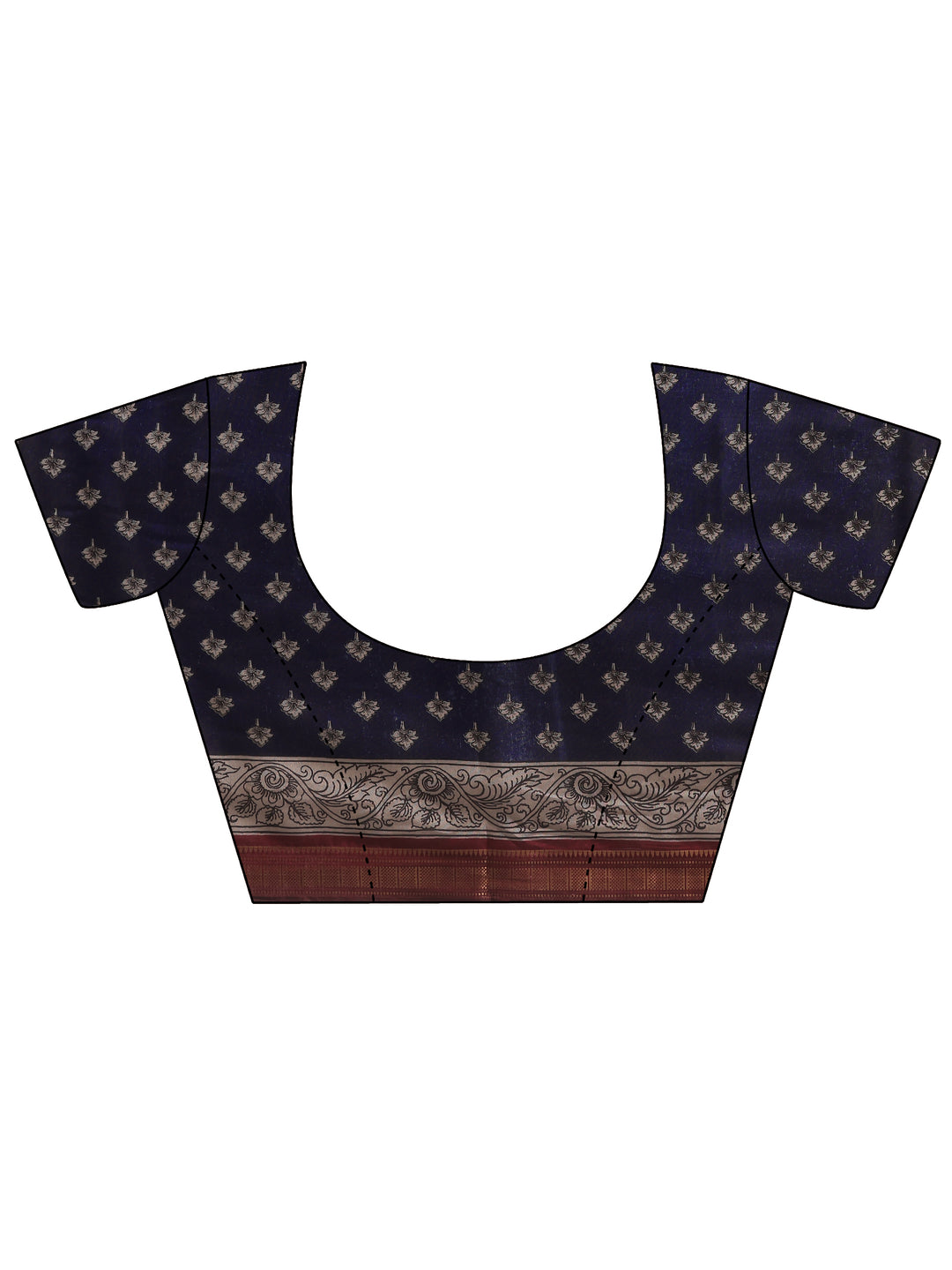 Navy Blue Printed Silk Blend Saree With Unstitched Blouse Piece