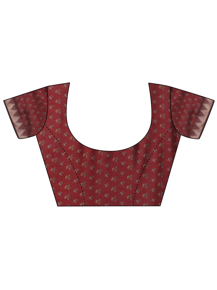 Blue Printed Silk Blend Saree With Unstitched Blouse Piece