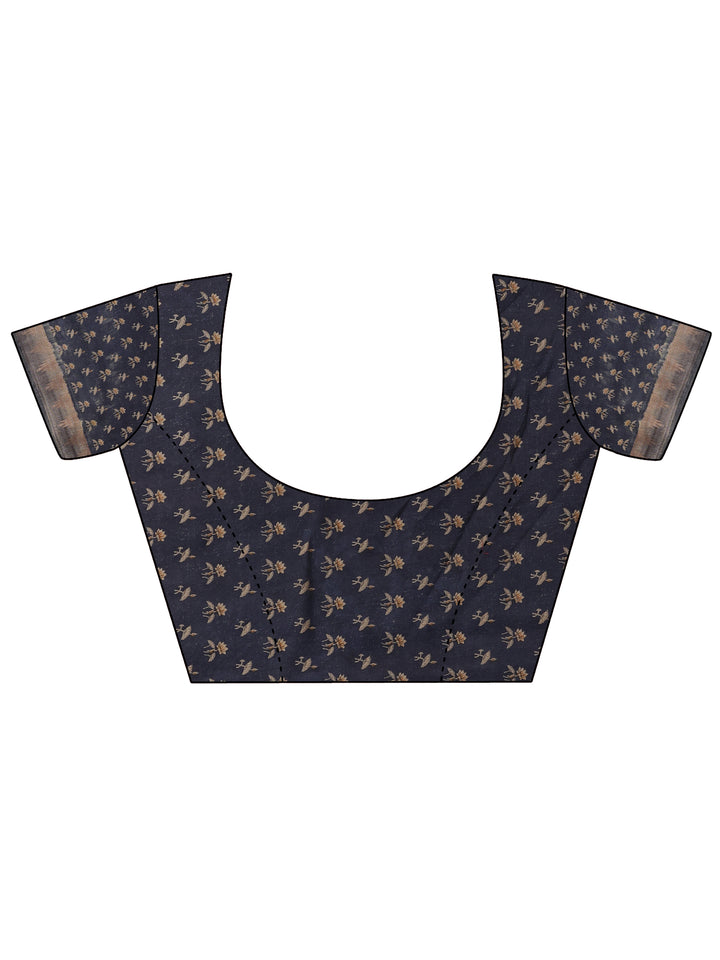 Maroon Printed Silk Blend Saree With Unstitched Blouse Piece