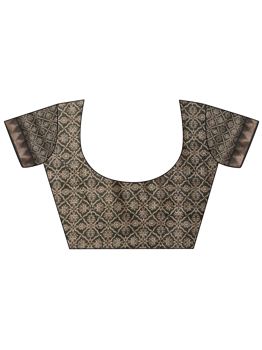 Brown Printed Silk Blend Saree With Unstitched Blouse Piece