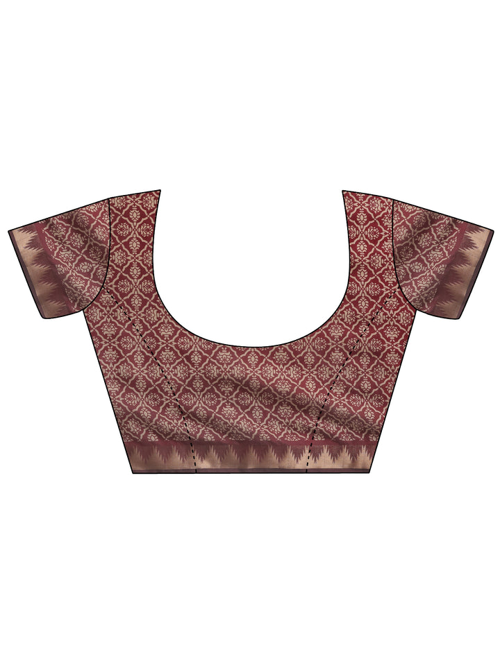 Teal Printed Silk Blend Saree With Unstitched Blouse Piece