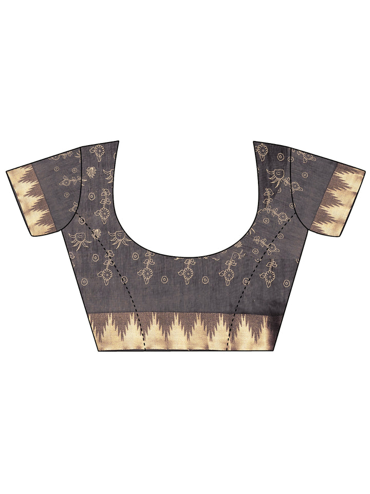 Black Printed Silk Blend Saree With Unstitched Blouse Piece