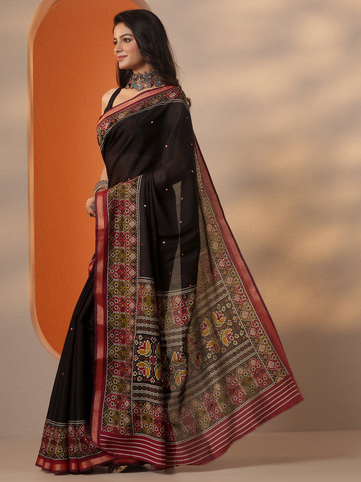 Black Solid Silk Blend Saree With Unstitched Blouse Piece