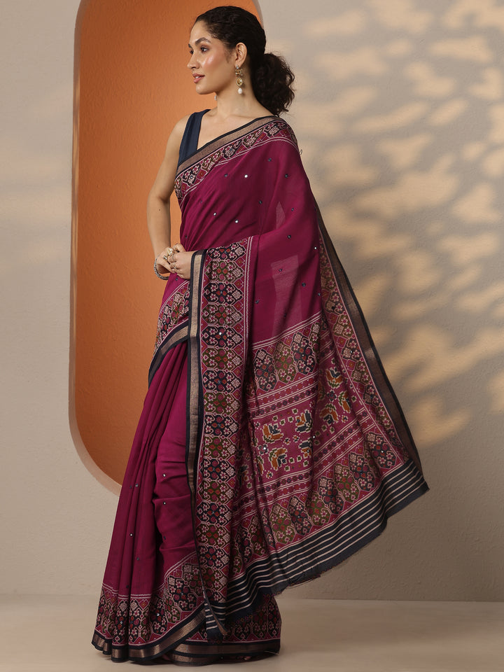 Pink Solid Silk Blend Saree With Unstitched Blouse Piece
