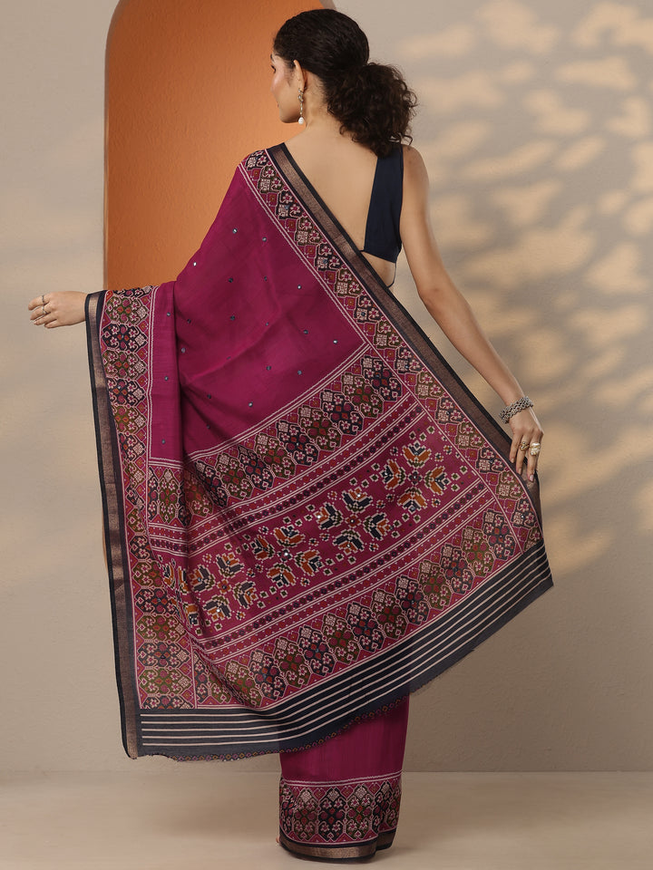 Pink Solid Silk Blend Saree With Unstitched Blouse Piece