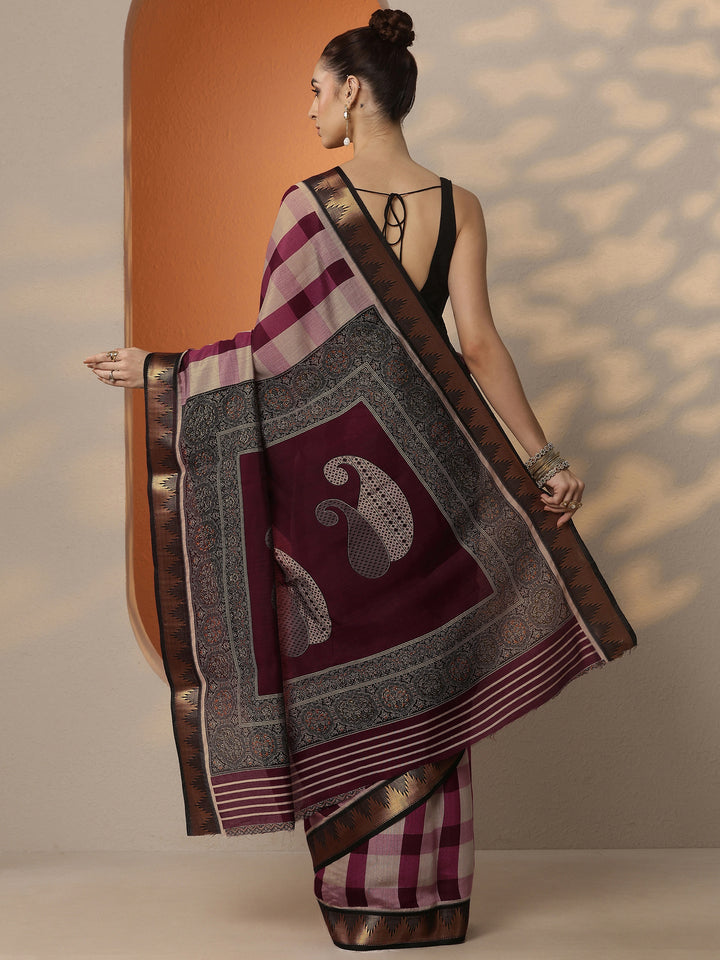 Beige Printed Silk Blend Saree With Unstitched Blouse Piece