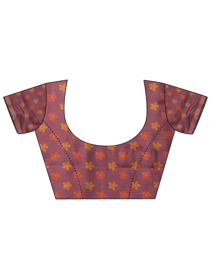 Mauve Printed Silk Blend Saree With Unstitched Blouse Piece