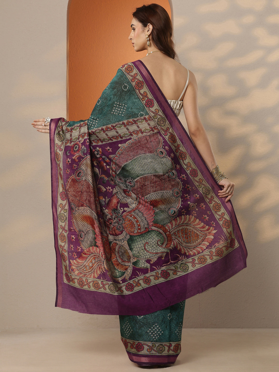 Green  Bandhani Printed Silk Blend Saree With Unstitched Blouse Piece