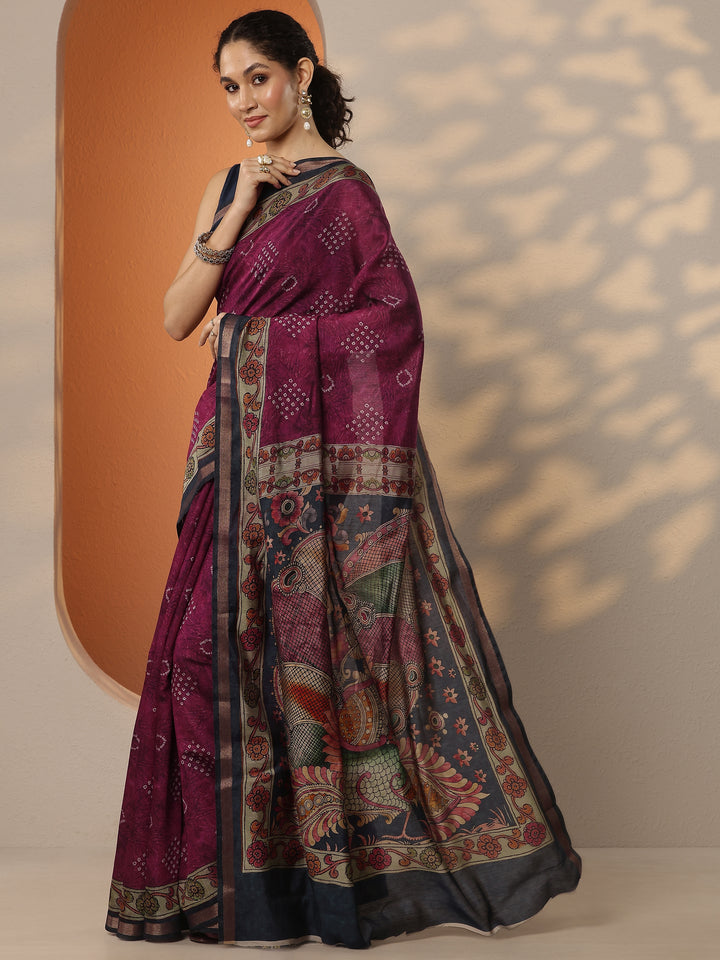 Pink Bandhani Printed Silk Blend Saree With Unstitched Blouse Piece