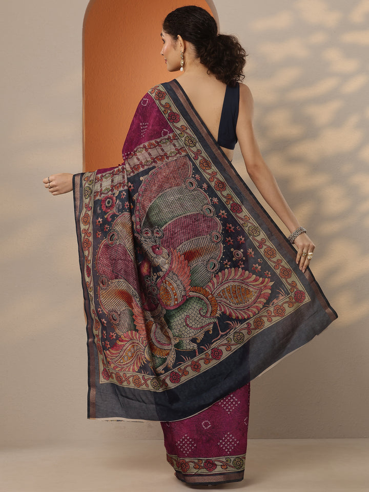 Pink Bandhani Printed Silk Blend Saree With Unstitched Blouse Piece